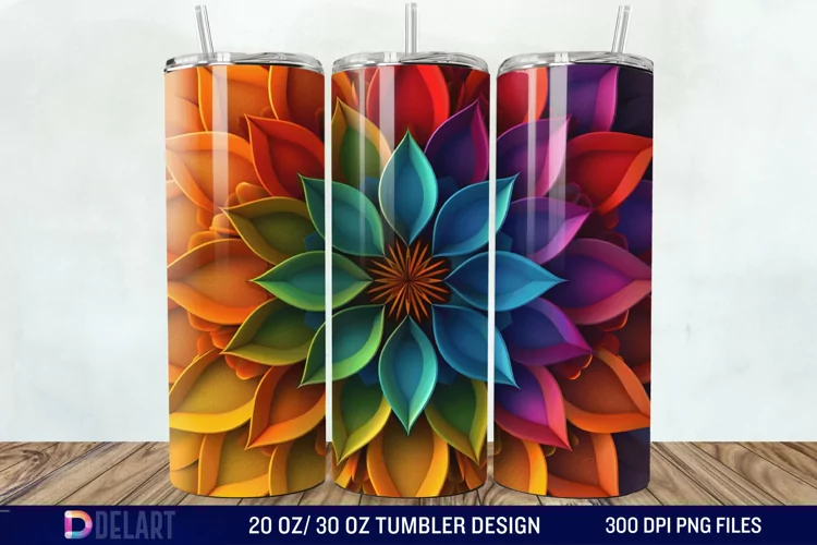3D Colorful Mandala Flower Tumbler Wrap