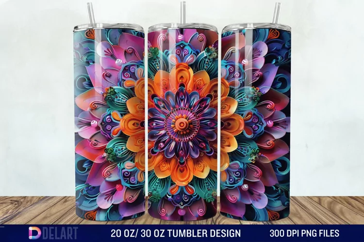 3D Colorful Mandala Flower Tumbler Wrap