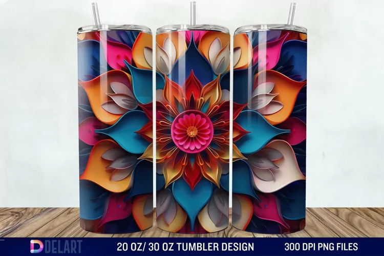3D Colorful Mandala Flower Tumbler Wrap