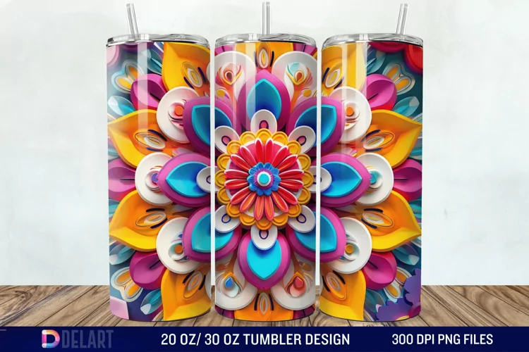 3D Colorful Mandala Flower Tumbler Wrap