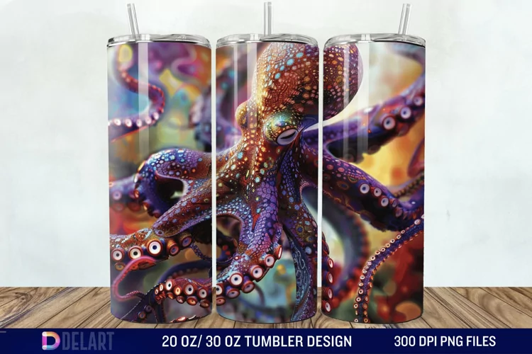 3D Colorful Octopus Tumbler Wrap