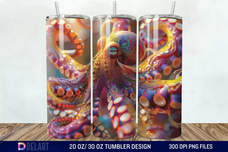 3D Colorful Octopus Tumbler Wrap
