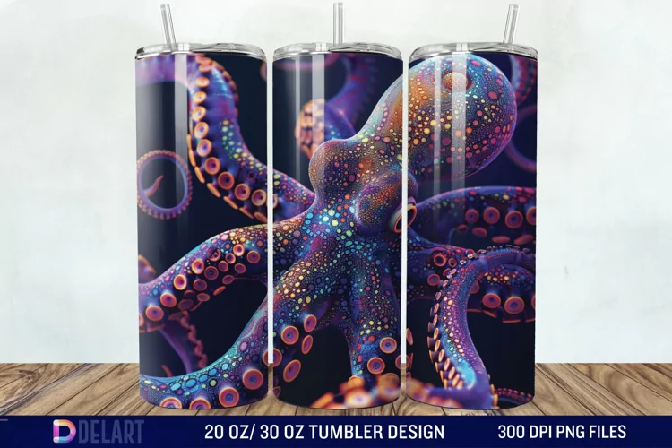 3D Colorful Octopus Tumbler Wrap