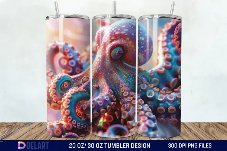 3D Colorful Octopus Tumbler Wrap