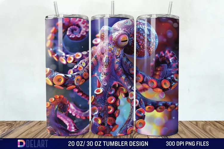 3D Colorful Octopus Tumbler Wrap