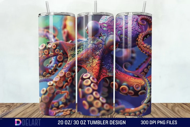3D Colorful Octopus Tumbler Wrap