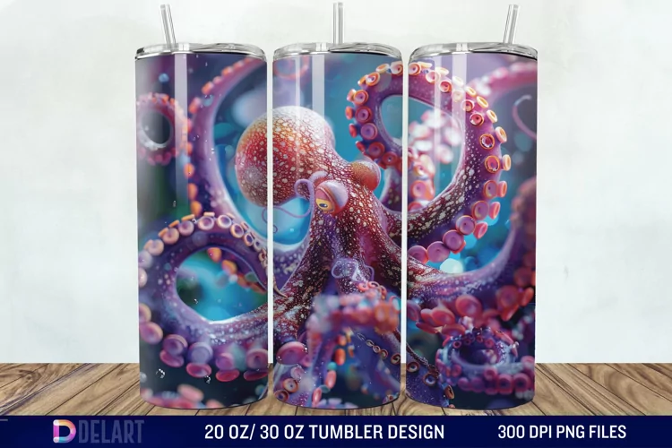 3D Colorful Octopus Tumbler Wrap