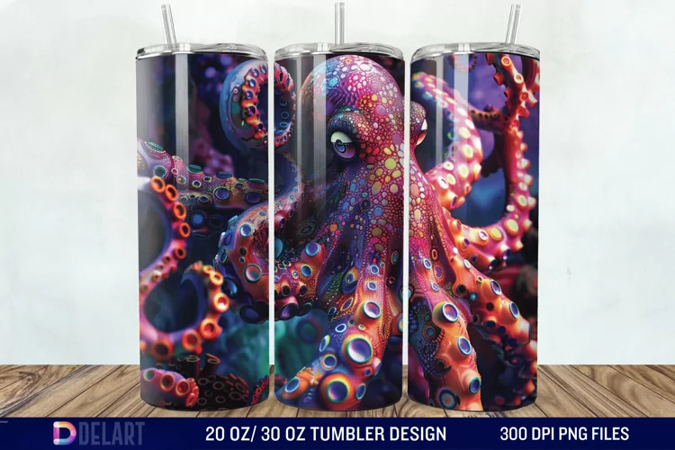 3D Colorful Octopus Tumbler Wrap