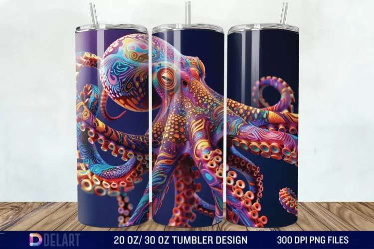 3D Colorful Octopus Tumbler Wrap