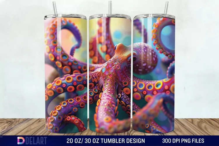 3D Colorful Octopus Tumbler Wrap