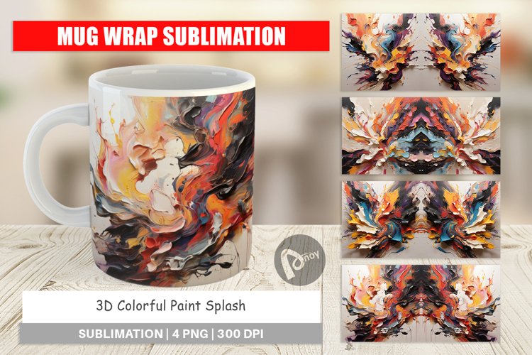 Mug Wrap Design 3D Paint Splashes