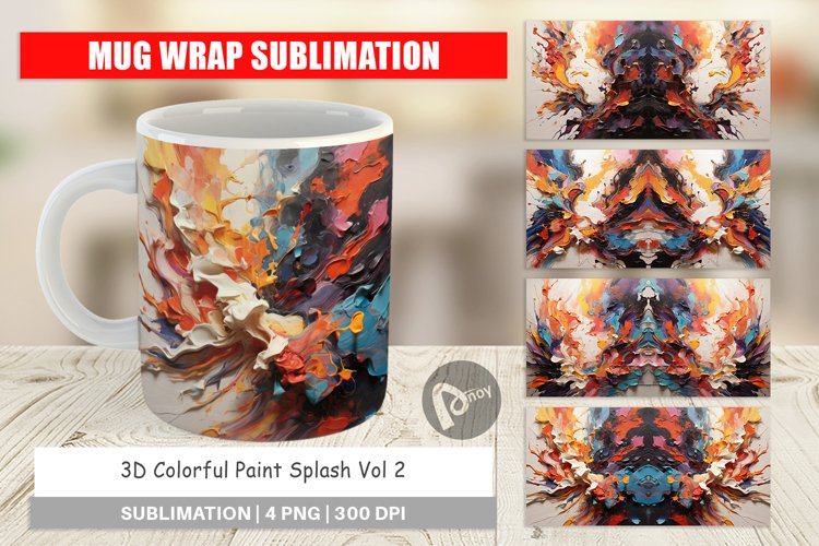 Mug Wrap Design 3D Paint Splashes