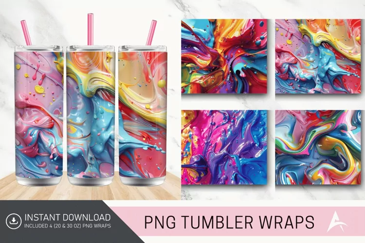 3D Colorful Paint Tumbler Wrap
