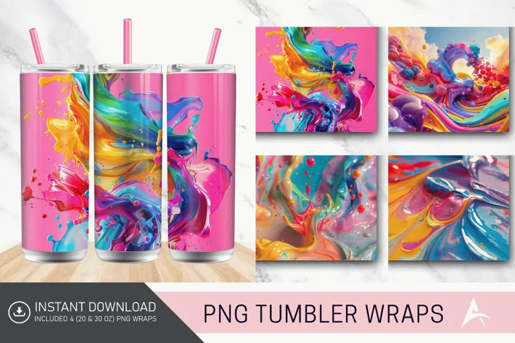 3D Colorful Paint Tumbler Wrap