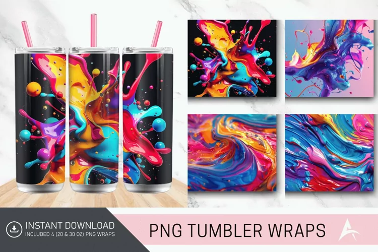 3D Colorful Paint Tumbler Wrap