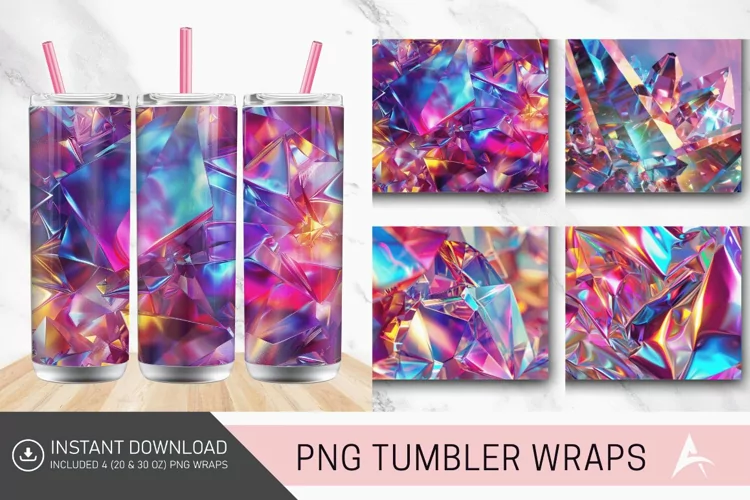 3D Colorful Rainbow Holographic Crystal Tumbler Wrap