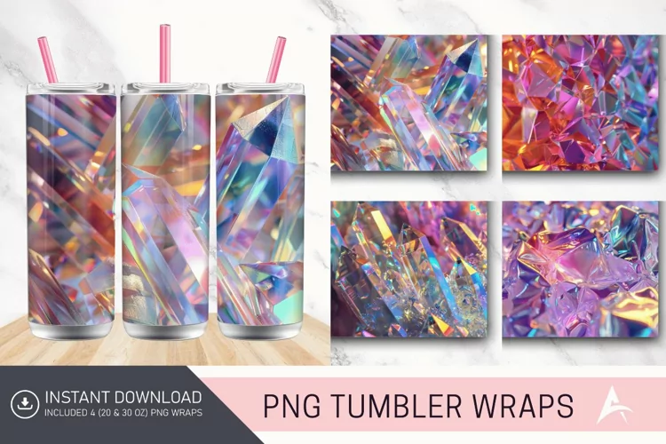 3D Colorful Rainbow Holographic Crystal Tumbler Wrap