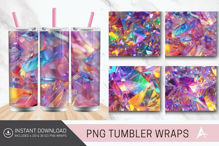 3D Colorful Rainbow Holographic Crystal Tumbler Wrap