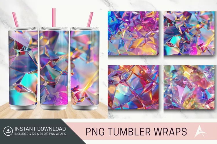 3D Colorful Rainbow Holographic Crystal Tumbler Wrap