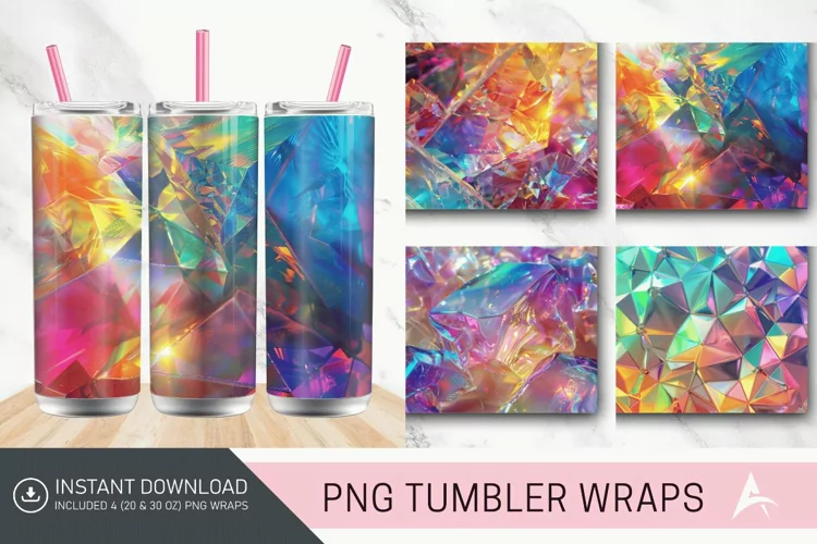 3D Colorful Rainbow Holographic Crystal Tumbler Wrap