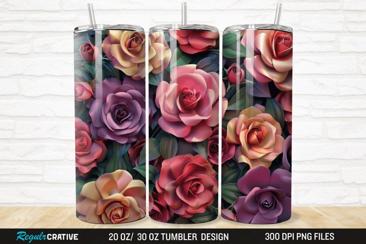 3D Colorful Roses 20/30oz Skinny Tumbler example image 1