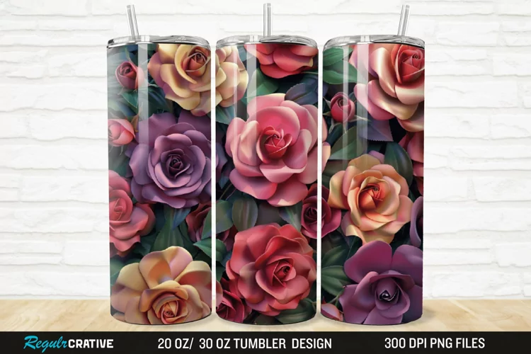 3D Colorful Roses 20/30oz Skinny Tumbler