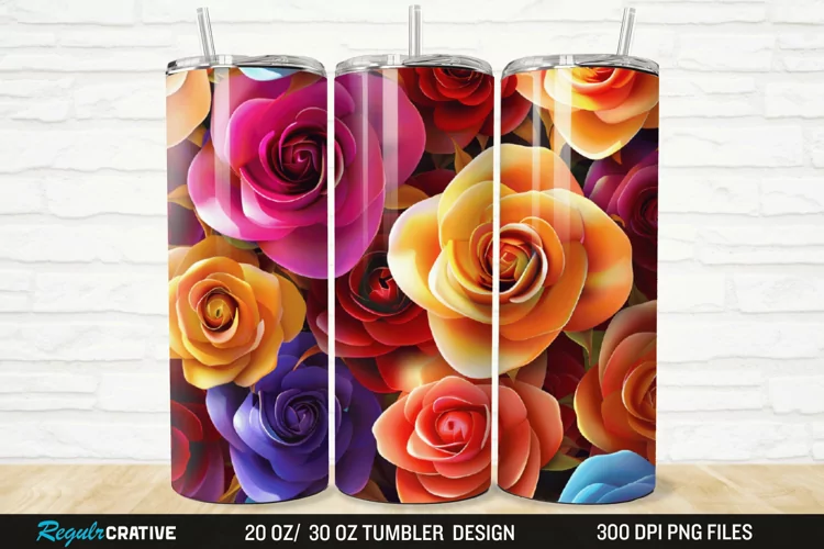 3D Colorful Roses 20/30oz Skinny Tumbler