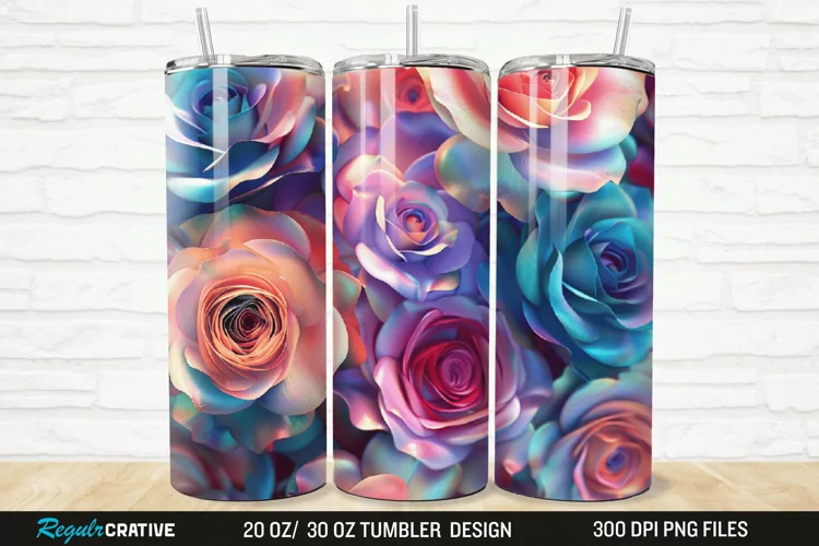 3D Colorful Roses 20/30oz Skinny Tumbler