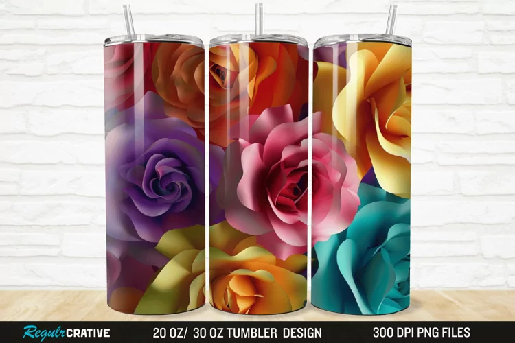 3D Colorful Roses 20/30oz Skinny Tumbler