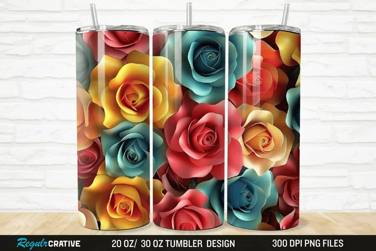 3D Colorful Roses 20/30oz Skinny Tumbler