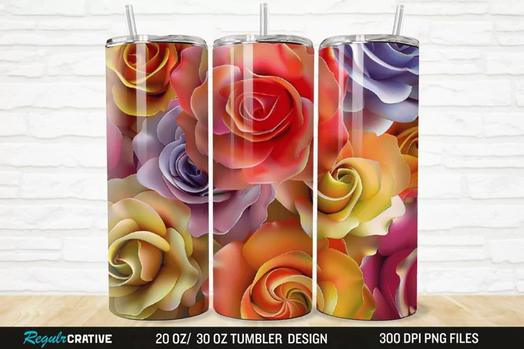 3D Colorful Roses 20/30oz Skinny Tumbler