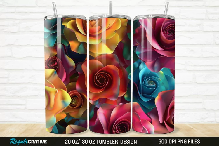 3D Colorful Roses 20/30oz Skinny Tumbler