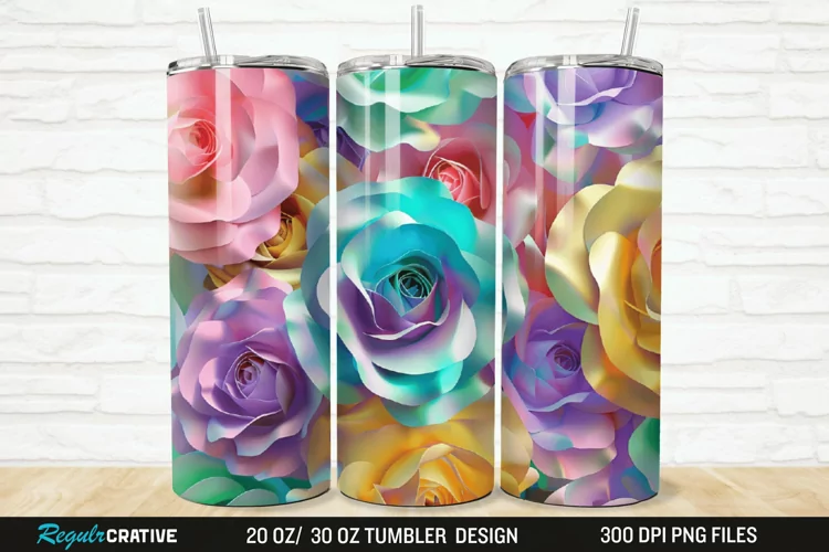 3D Colorful Roses 20/30oz Skinny Tumbler