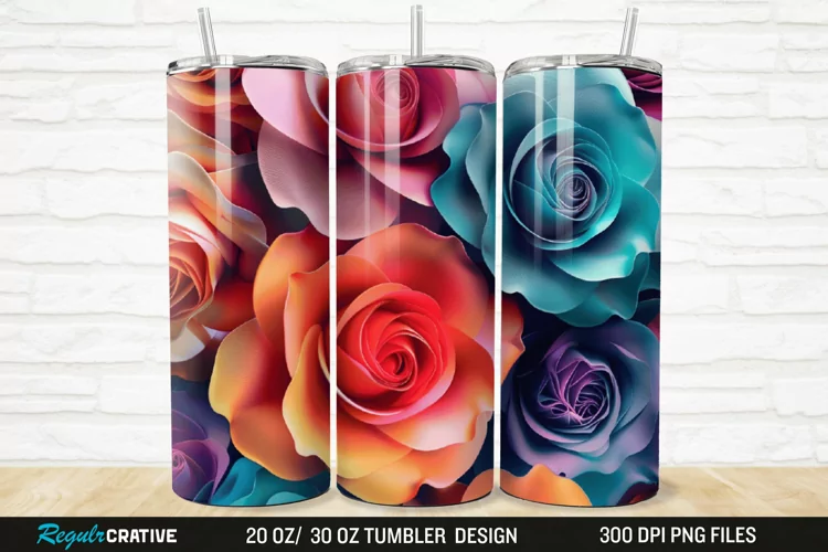 3D Colorful Roses 20/30oz Skinny Tumbler