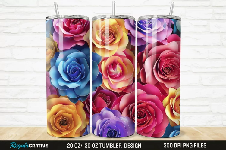 3D Colorful Roses 20/30oz Skinny Tumbler