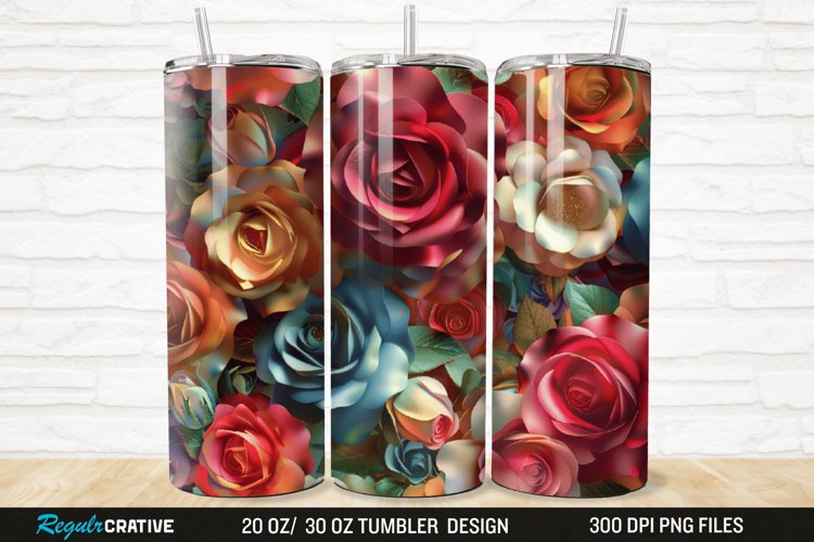 3D Colorful Roses 20/30oz Skinny Tumbler example image 1