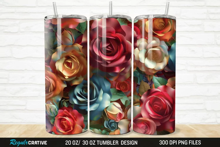 3D Colorful Roses 20/30oz Skinny Tumbler