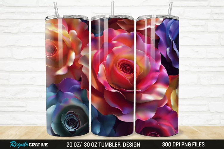 3D Colorful Roses 20/30oz Skinny Tumbler