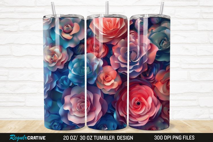 3D Colorful Roses 20/30oz Skinny Tumbler example image 1