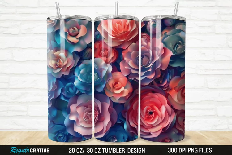 3D Colorful Roses 20/30oz Skinny Tumbler