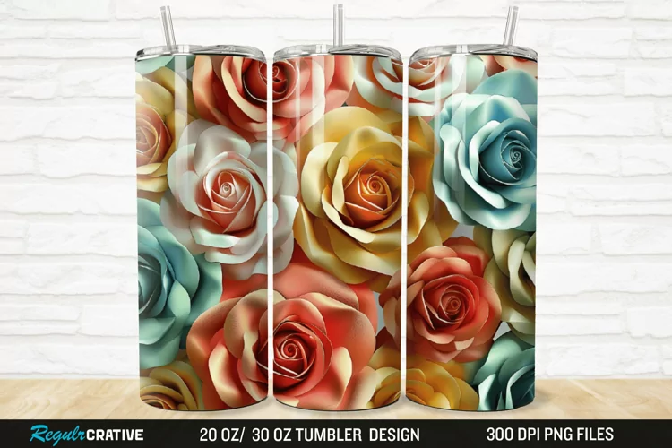 3D Colorful Roses 20/30oz Skinny Tumbler