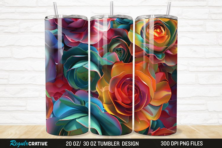 3D Colorful Roses 20/30oz Skinny Tumbler example image 1