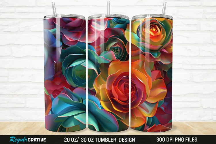 3D Colorful Roses 20/30oz Skinny Tumbler