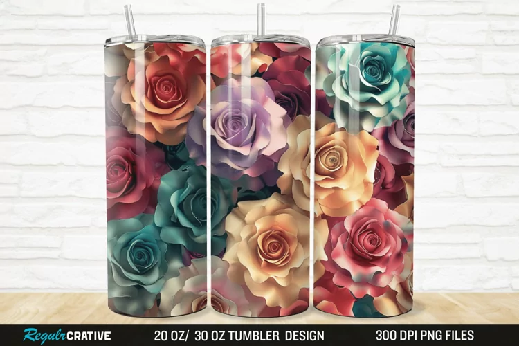 3D Colorful Roses 20/30oz Skinny Tumbler