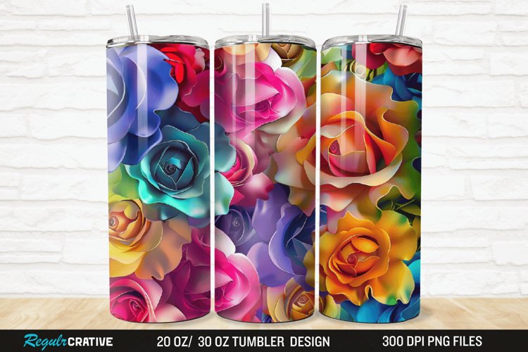 3D Colorful Roses 20/30oz Skinny Tumbler example image 1