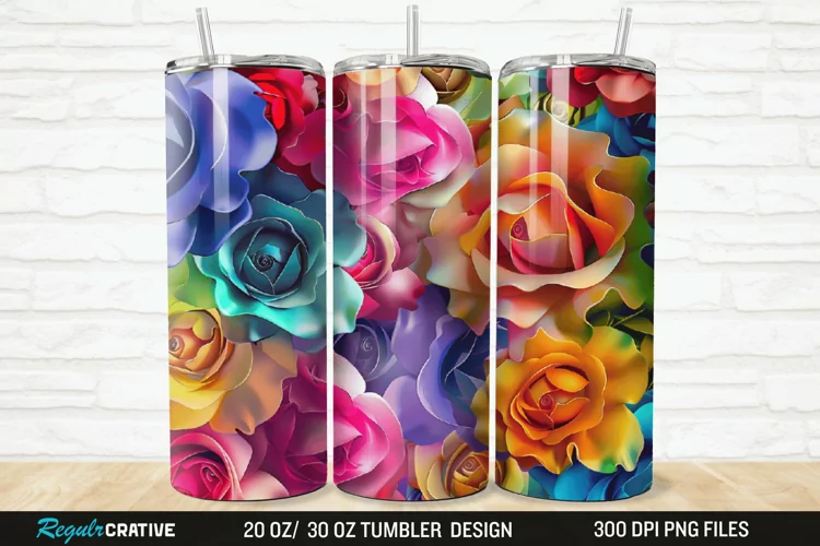 3D Colorful Roses 20/30oz Skinny Tumbler