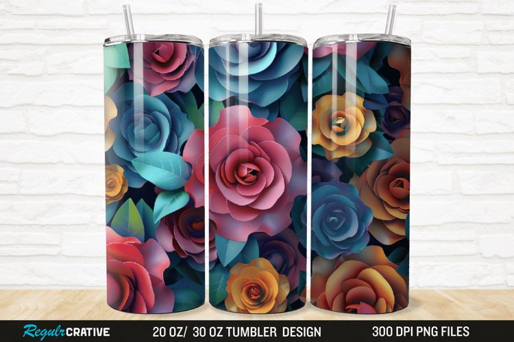 3D Colorful Roses 20/30oz Skinny Tumbler example image 1
