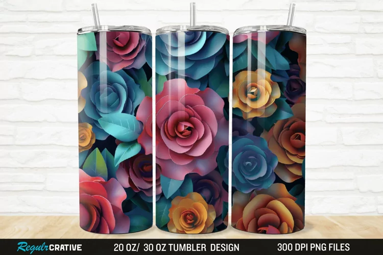 3D Colorful Roses 20/30oz Skinny Tumbler