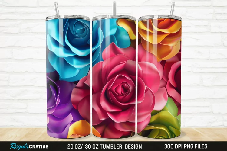 3D Colorful Roses 20/30oz Skinny Tumbler