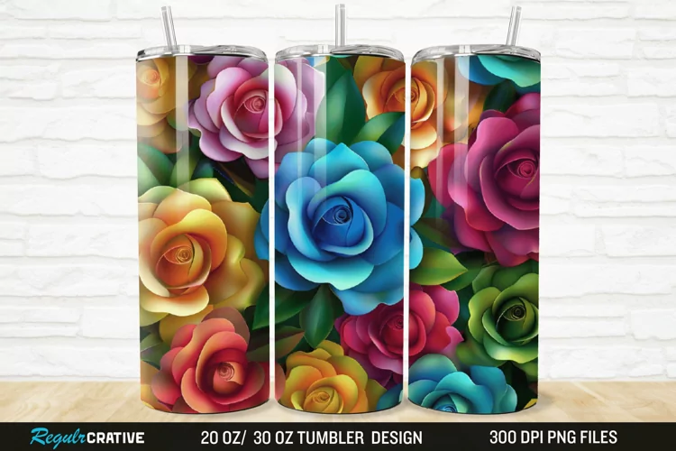3D Colorful Roses 20/30oz Skinny Tumbler